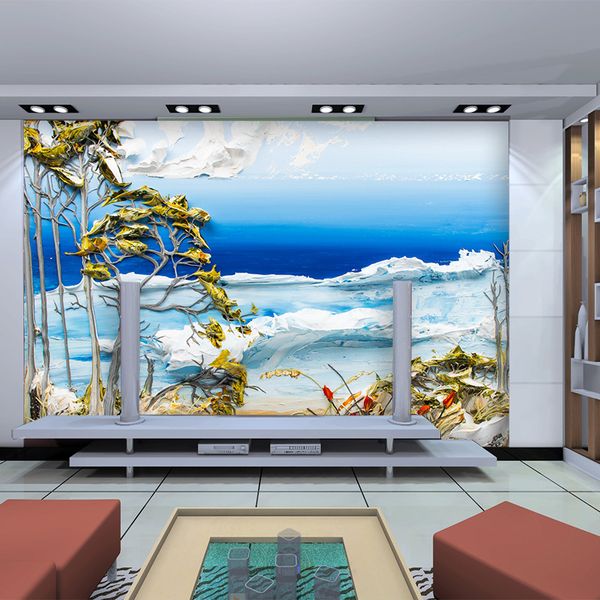 

living room bedroom tv background wall paper non-woven wallpaper european-style hand-painted oil painting large mural seamless wall covering
