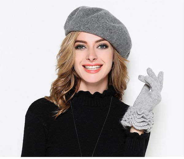 

100% pure wool women knit beret winter warm female british style lady painter bonnet hats solid color wholesale hot, Blue;gray
