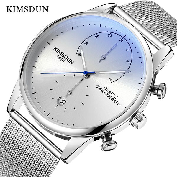 

date display casual men's classic luxury business quartz chronograph watch luminous stainless steel strap waterproof relogio, Slivery;brown