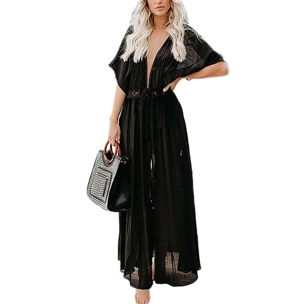 

lace perspective new v-neck cotton short sleeve loose long dresses ladies plus size, White;black