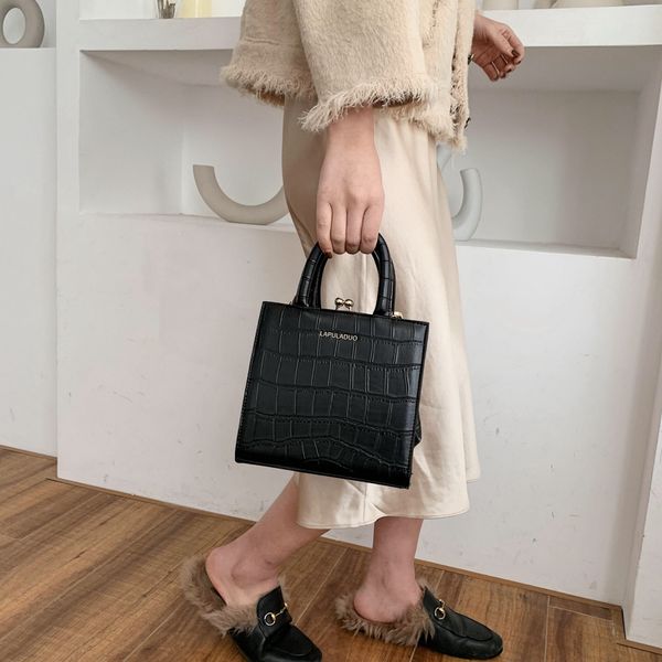 

luxury women's bag designer stone grain black brown pu leather buckle portable one shoulder slant span bag
