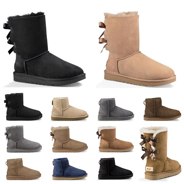 

Hot designer Australia women classic snow boots ankle short bow fur boot for winter chestnut women winter shoes size 36-41 free shipping