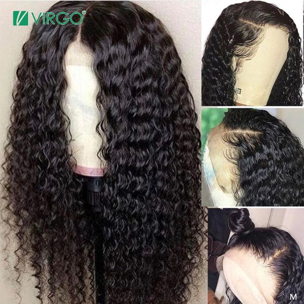 

virgo deep wave wigs 13x4 lace front human hair wig for black women lace front wig middle brazilian 150% density remy 10-24 inch, Black;brown