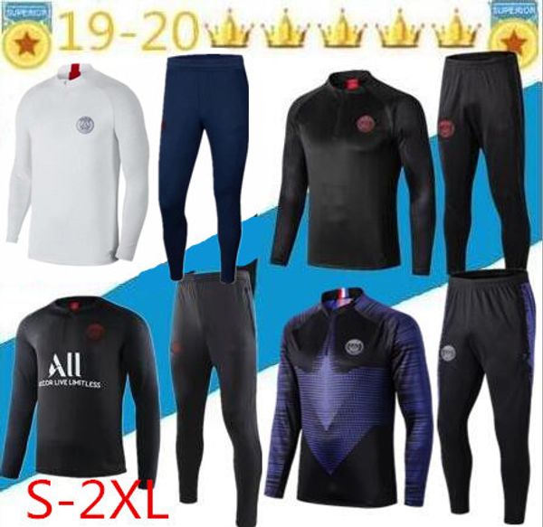 

2019 20 psg tracksuit mbappe psg long sleeve 19/20 training suit football jacket train kit uniform chandal size s-2xl, Black