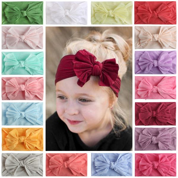 

23 colors fashion baby nylon headband super soft bow knot turbans headwraps hair accessories children kids headbands, Slivery;white