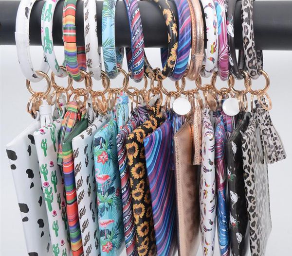 

multi-style pu leather phone wallet o key rings women clutch wristlet bracelets key chain christmas gifts