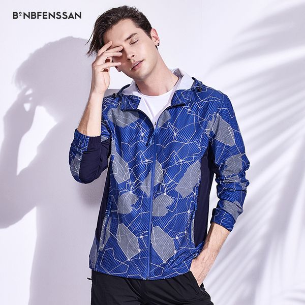 

2019 outdoor sun protection hood hiking jacket man printing clothing waterproof breathable cycling clothes quick-drying 1917a, Blue;black
