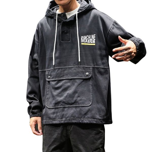 

mens hoodie mens jackets hooded jacket long sleeve pocket pullover sweatshirt casual loose large size m-5xl, Black