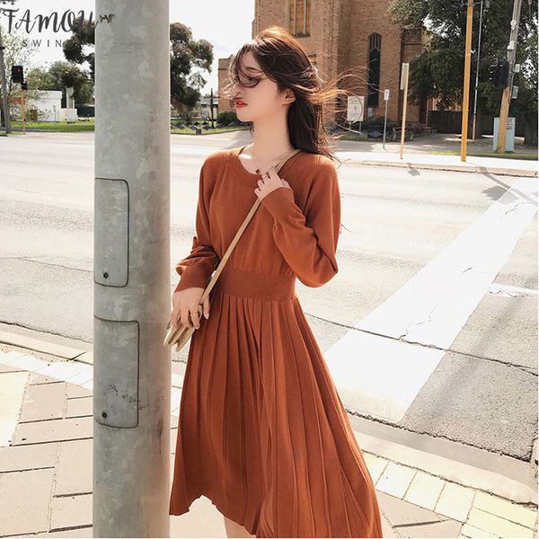 

korean sweater dress spring woman knitted female long sleeve loose vintage office lady, Black;gray