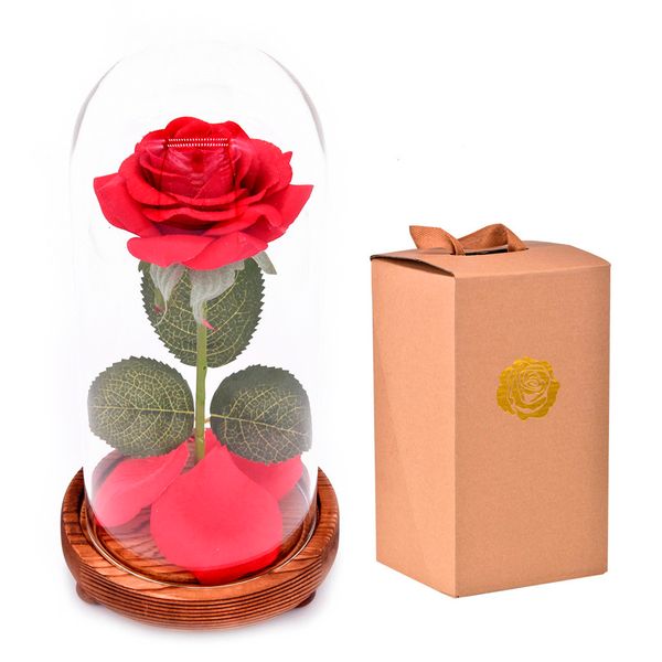 

festival birthday gift romantic simulation rose glass cover led micro landscape artificial flowers wedding decorative rose gifts