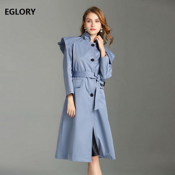 

hooded coat outerwear 2019 autumn fashion overcoats women single breasted long sleeve blue apricot coat windbreaker xxl ladies, Tan;black