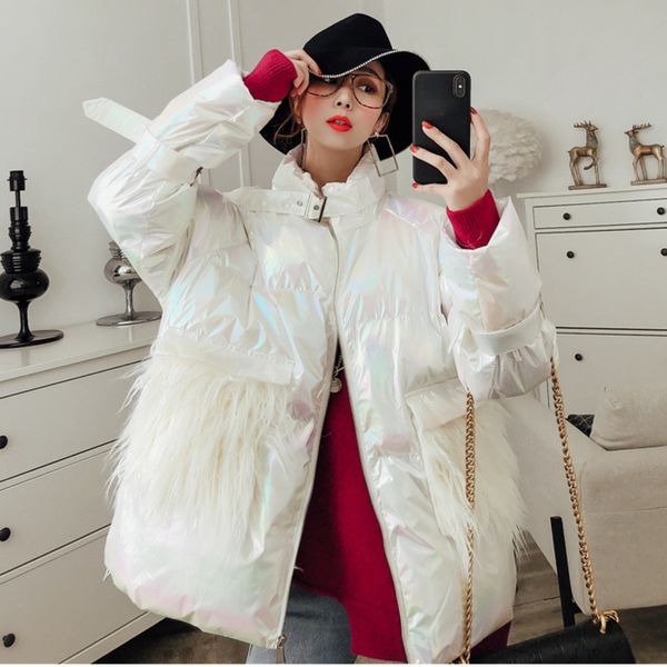 

stand collar zipper tassel shine cotton clothing women korean loose warm solid color cotton coat 2020 new spring pc805, Black