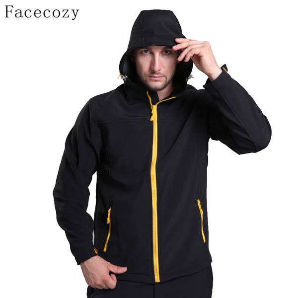 

facecozy men outdoor waterproof hiking camping jacket male winter warm skiing jacket softshell fleece climbing fishing coat, Blue;black