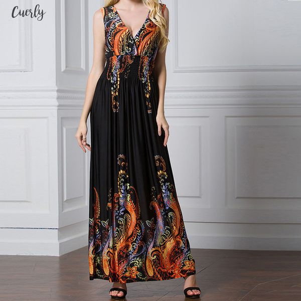 

casual printing summer clothes for women sleeveless v neck large size dresses long open back dress44 g6, Black;gray