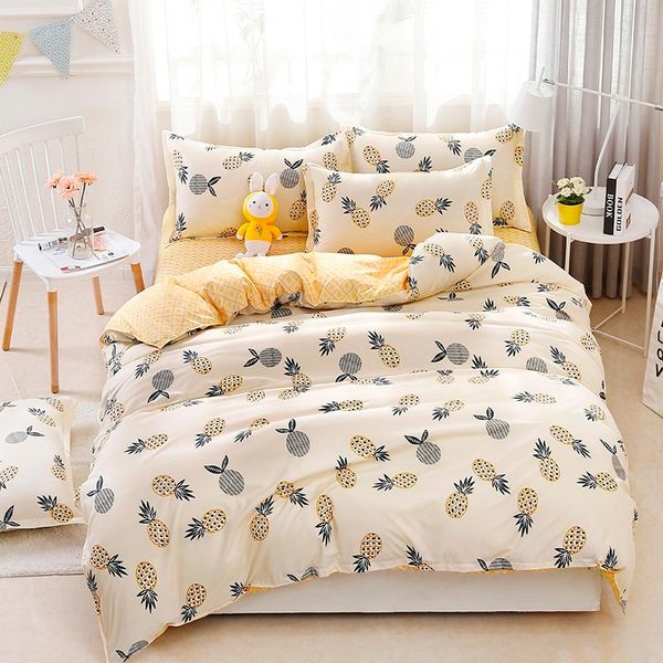 

simple pastoral summer cartoon pineapple style 3/4 pcs stylish bedding set sheets pillowcase bedding set