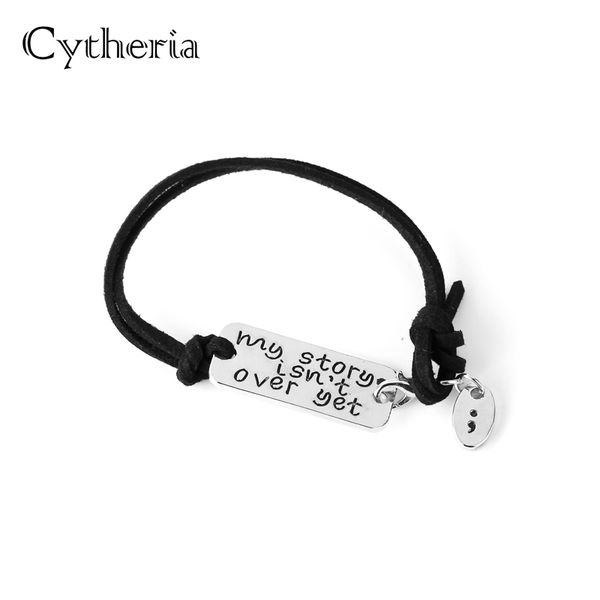 

my story isn't over yet bracelets men simple leather chian cheer up bangles leather velvet bracelet mental health suicide chain, Black