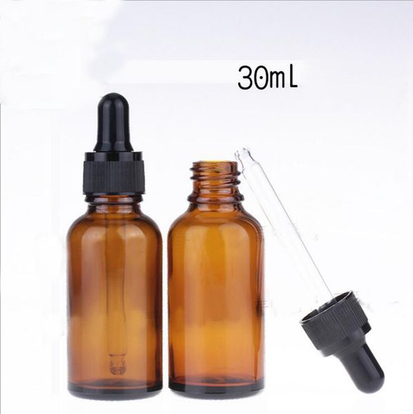 

selling empty 1oz 30ml amber glass dropper bottles with black childproof lids for e liquid vape oil e juice with pipette