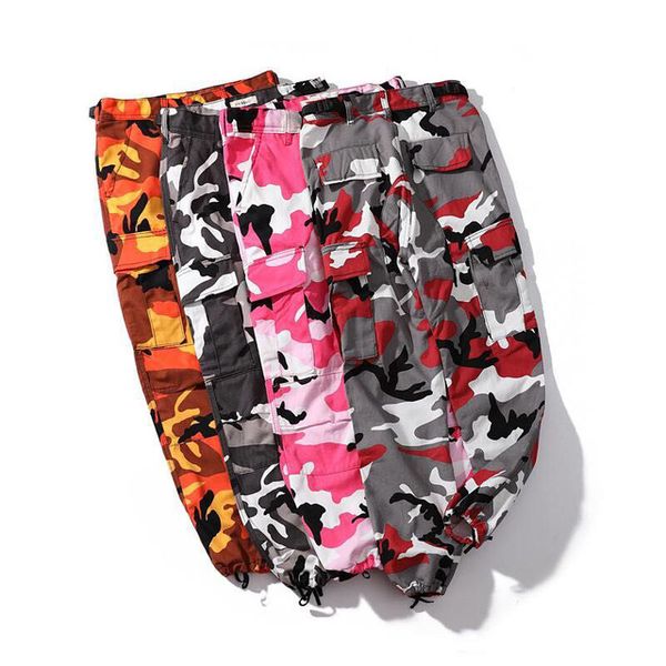 

cargo sweatpants streetwear women men yellow orange camouflage pants co casual army red pink camo trousers sweatpants, Black