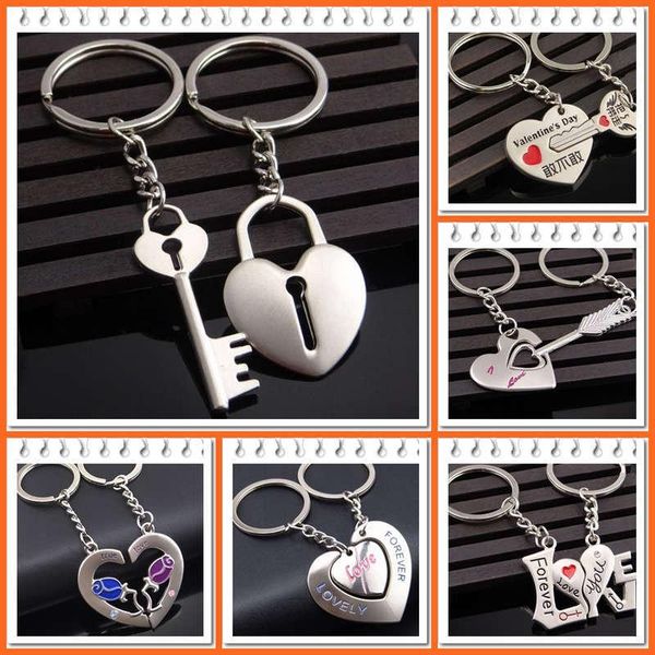 

20 pairs/lot novelty heart couple keychain lovers key chain ring llaveros trinket jewelry valentine's day wedding gift, Slivery;golden