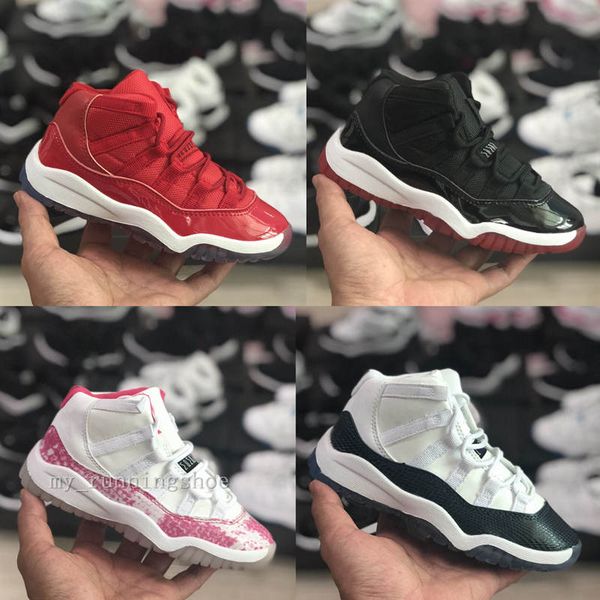 

new kids 11 11s vast grey space jam bred concord metallic silver basketball shoes children boy girls gym red sneakers toddlers birthday gift