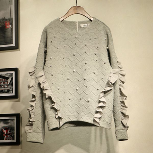 

dressnow women autumn winter grey ear-edge loose pullover female casual hoodie long sleeve chic sweet blouse, Black