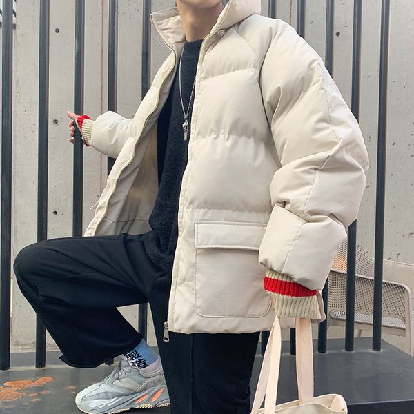 

winter jacket men's warm thick parka men fashion solid color casual coat man streetwear loose cotton jacket male clothes outwear, Black