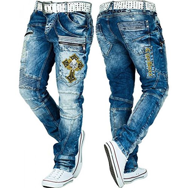 

cipo & baxx embellished streetwear clubbing fancy mens jeans cd293, Blue