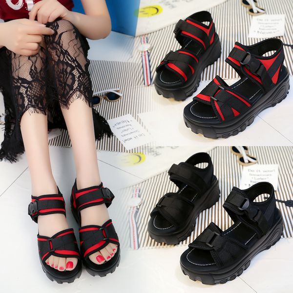 

new women platform sandals wedges shoes women roman fashion comfortable platform leather wedge heels sandal, Black