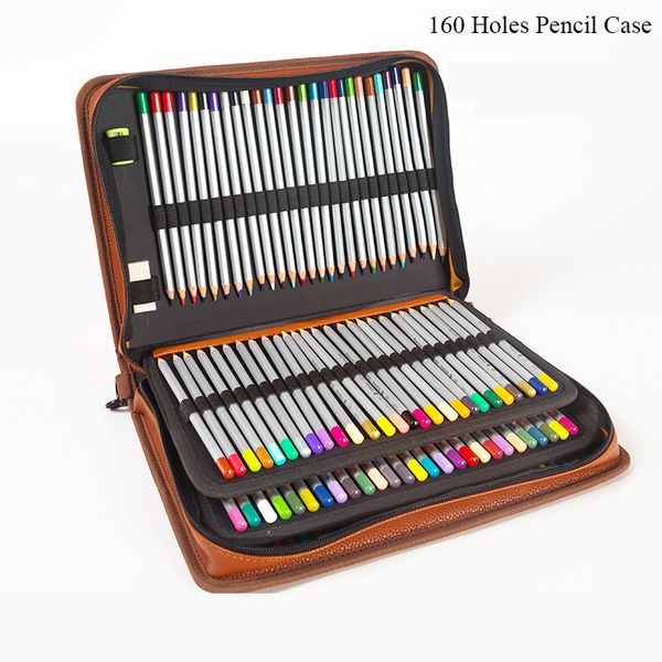 

160 holes large capacity portable pencil case holder colored waterproof pu leather pencil bag for student gifts art supplies