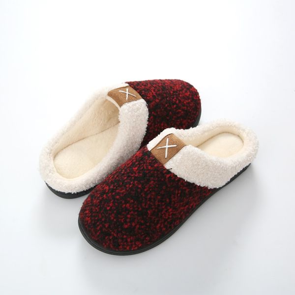 

winter short plush home slipper for woman new arrival house slippers slip-on anti-skid sole indoor casual shoes snow slippers, Black