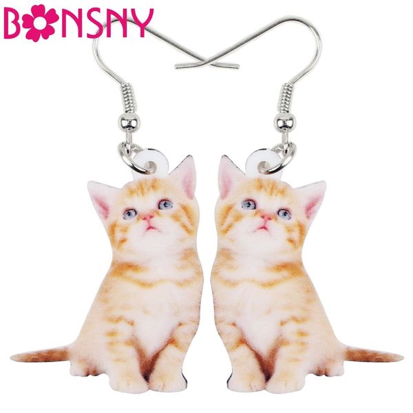 

bonsny acrylic cartoon cute cat kitten earrings big long dangle drop fashion animal jewelry for girls women ladies wholesale, Silver