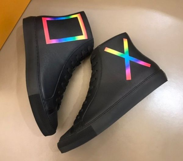 

fashion genuine leather mens luxury designer shoes lace up boots printing high shoes, Black