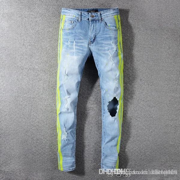 

20 men designer badge blue slim fit men pants fashion designer skinny washed motocycle denim pants panelled hip hop brand jeans