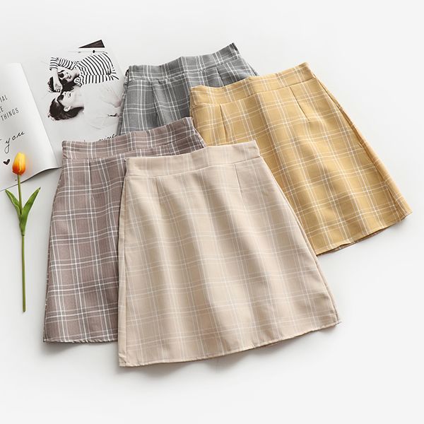 

skirts plaid mini skirt women bottoms 2021 spring summer harajuku streetwear casual quality a line basic ladies sheath, Black
