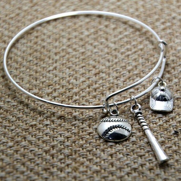 

ancient silver baseball bat softball baseball cap charms bracelet bangles adjustable designer bracelet jewelry fashion women men gift, Black