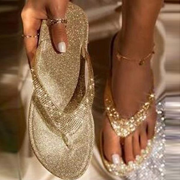 

2020 summer fashion sandals women flat flip flops rhinestones beach shoe glitter bling slide flat slipper sandals #z