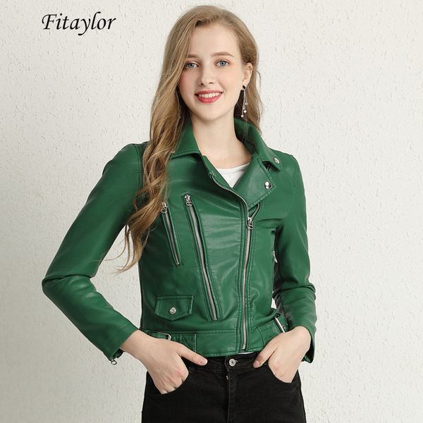 

fitaylor new autumn faux pu leather jacket women motorcycle faux soft leather basic jackets turndown collar zipper female coats, Black