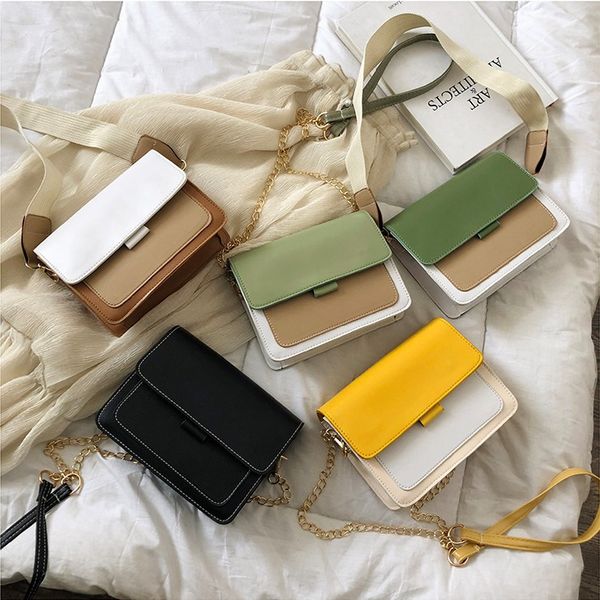 

small crossbody bags for women pu leather korean contrast color messenger bag hasp summer small square bag bolsa feminina