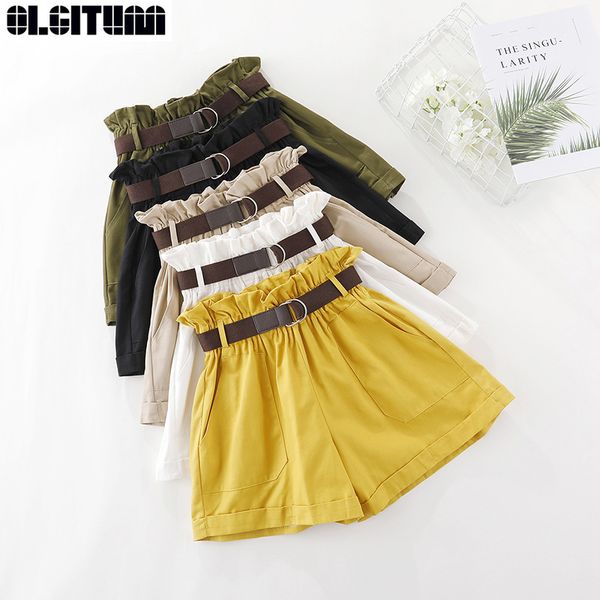 

summer 2019 new women korean version wild elastic high waist cotton flower waist loose wide-leg shorts belt pt291, White;black