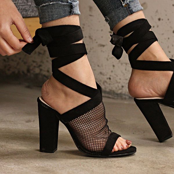 

women sandals high heel sandals for summer shoes woman breathable mesh sandalias mujer nice square heel chaussures femme, Black