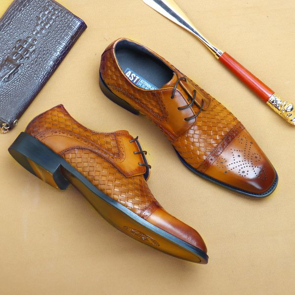 

трехшарнирные броги тканые дышащие мужские деловые туфли офисные туфли из кожи, Black