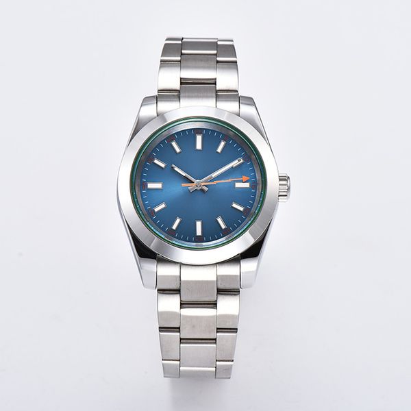 

40mm men's automatic movement 316l stainless steel bracelet black dial luminous hand watch c-40-10, Slivery;brown