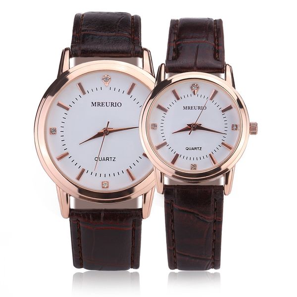 

leather lover's watches simple elegant 12 roman numerals black waterproof couple watch gifts for men women clock pareja pair, Slivery;brown