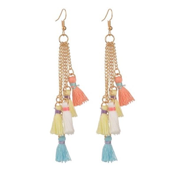 

bohemia cotton earrings multi - layer chain handmade cashmere tassel long earrings for women statement jewelry e1678, Golden