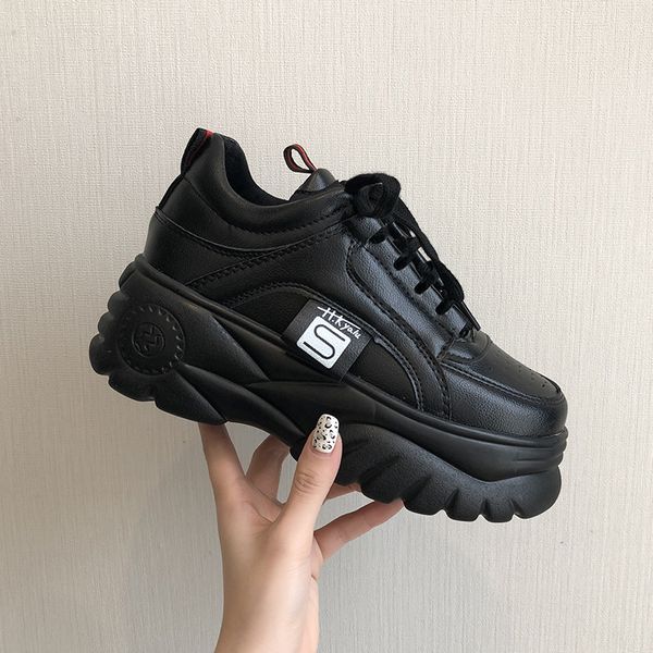 

hight increase shoes ulzzang women casual shoes woman sneakers platform wedges high heels flats loafers ladies creepers trainers, Black
