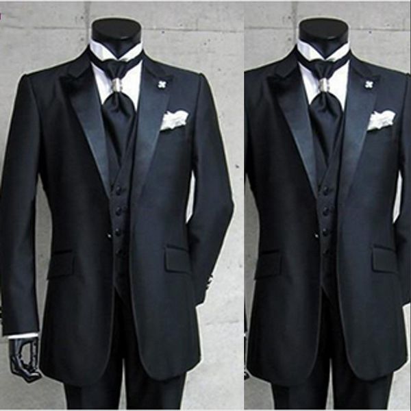 

black groom tuxedos one button peaked lapel man groomsman men wedding suits bridegroom (jacket+pants+tie+vest), Black;gray