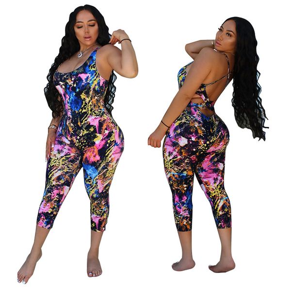 

summer women backless jumpsuits sleeveless print street v neck bodycon rompers club party clothing high waist jumpsuits, Black;white
