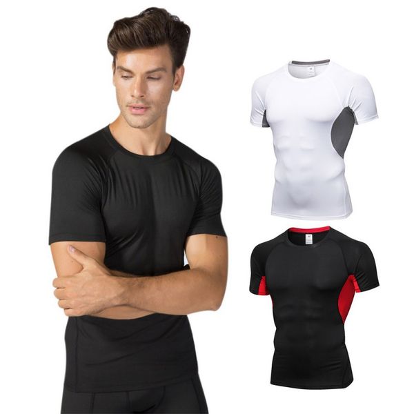 

men quick-drying breathable sports short sleeve bottoming round collar t-shirt sports for basketball running workout gym, Black;blue