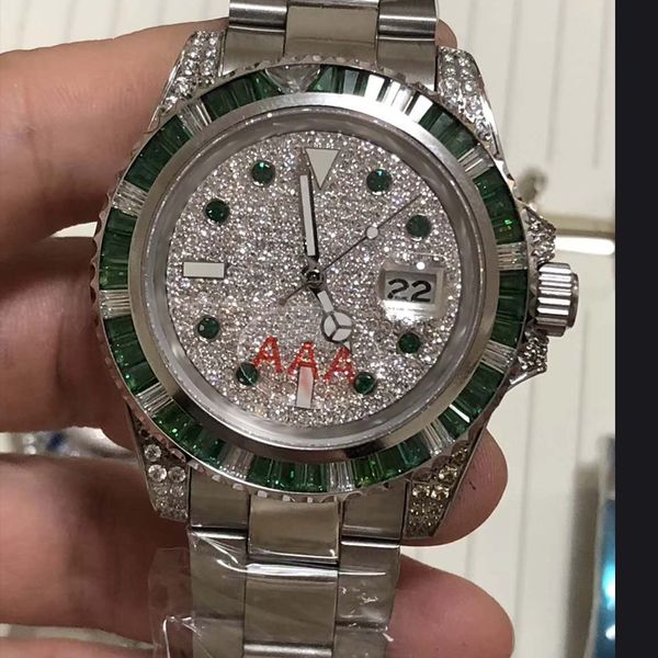 

Красочные алмазный безель часы мужчины люксовый бренд механические сапфировое стекло серебряный циферблат из нержавеющей стали Раскладывающаяся застежка наручные часы