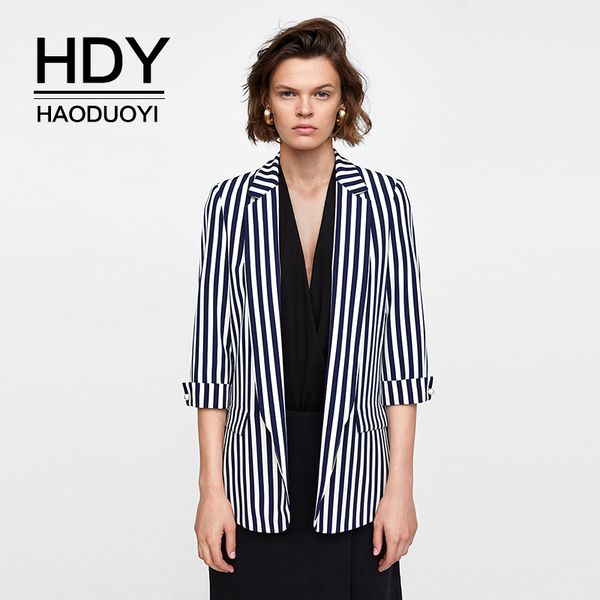 

hdy haoduoyi fashion new loose casual striped double curl imitation pearl cuff long sleeve classic-fit formal lapel coat, Black;brown